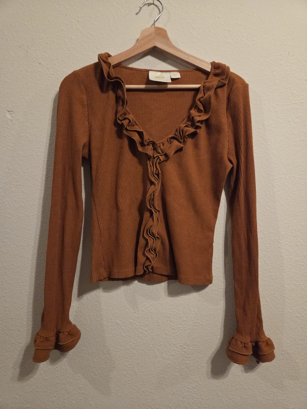 Anthropologie Maeve Ribbed Top in Rust Brown